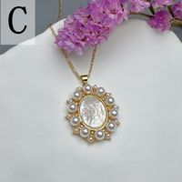 Simple Style Round Copper Inlay Pearl Pendant Necklace sku image 3