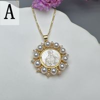 Simple Style Round Copper Inlay Pearl Pendant Necklace sku image 1
