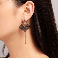 1 Pair Casual Simple Style Square Plating Inlay Stainless Steel Titanium Steel Rhinestones Rose Gold Plated Drop Earrings main image 1