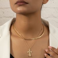 Luxurious Commute Cross 14k Gold Plated Artificial Rhinestones Alloy Wholesale Double Layer Necklaces main image 4