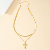 Luxurious Commute Cross 14k Gold Plated Artificial Rhinestones Alloy Wholesale Double Layer Necklaces main image 6