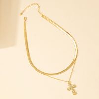 Luxurious Commute Cross 14k Gold Plated Artificial Rhinestones Alloy Wholesale Double Layer Necklaces main image 5