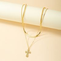 Luxurious Commute Cross 14k Gold Plated Artificial Rhinestones Alloy Wholesale Double Layer Necklaces main image 1