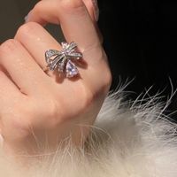 Copper Rhodium Plated Simple Style Inlay Butterfly Zircon Open Rings main image 3