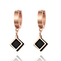 1 Pair Casual Simple Style Triangle Rhombus Plating Inlay Stainless Steel Titanium Steel Zircon Rose Gold Plated Drop Earrings main image 5