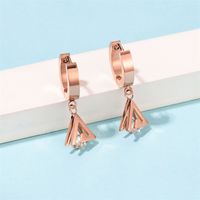 1 Pair Casual Simple Style Triangle Rhombus Plating Inlay Stainless Steel Titanium Steel Zircon Rose Gold Plated Drop Earrings main image 9
