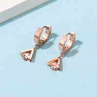 1 Pair Casual Simple Style Triangle Rhombus Plating Inlay Stainless Steel Titanium Steel Zircon Rose Gold Plated Drop Earrings main image 3