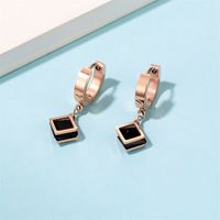 1 Pair Casual Simple Style Triangle Rhombus Plating Inlay Stainless Steel Titanium Steel Zircon Rose Gold Plated Drop Earrings main image 7