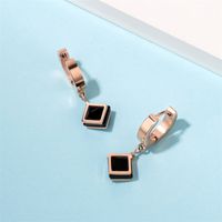 1 Pair Casual Simple Style Triangle Rhombus Plating Inlay Stainless Steel Titanium Steel Zircon Rose Gold Plated Drop Earrings main image 6