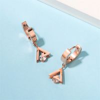 1 Pair Casual Simple Style Triangle Rhombus Plating Inlay Stainless Steel Titanium Steel Zircon Rose Gold Plated Drop Earrings main image 2