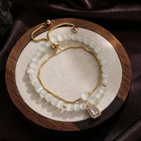 Simple Style Square Copper Beaded Opal Zircon Women's Bracelets main image 5