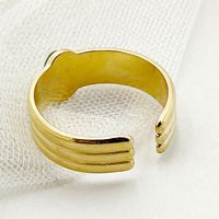 304 Stainless Steel 14K Gold Plated Commute Plating Inlay Round Natural Stone Open Rings main image 3