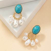 1 Pair Vintage Style Ethnic Style Round Inlay Alloy Artificial Gemstones Turquoise Drop Earrings main image 7