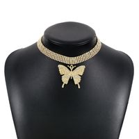 Wholesale Jewelry Elegant Butterfly Iron Rhinestones Inlay Pendant Necklace sku image 1