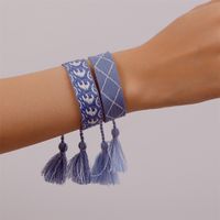 Retro Stripe Fabric Tassel Braid Unisex Bracelets main image 3