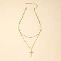 Simple Style Classic Style Cross Alloy Plating Inlay Artificial Rhinestones 14k Gold Plated Women's Double Layer Necklaces main image 3