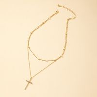 Simple Style Classic Style Cross Alloy Plating Inlay Artificial Rhinestones 14k Gold Plated Women's Double Layer Necklaces main image 4