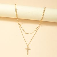 Simple Style Classic Style Cross Alloy Plating Inlay Artificial Rhinestones 14k Gold Plated Women's Double Layer Necklaces main image 5
