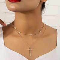 Simple Style Classic Style Cross Alloy Plating Inlay Artificial Rhinestones 14k Gold Plated Women's Double Layer Necklaces sku image 1