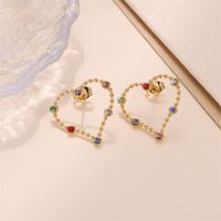 1 Pair Simple Style Heart Shape Heart Plating Inlay Stainless Steel Zircon Gold Plated Ear Studs main image 5