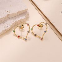 1 Paire Style Simple Forme De Cœur Cœur Placage Incruster Acier Inoxydable Zircon Plaqué Or Boucles D'oreilles main image 3