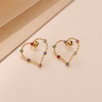 1 Pair Simple Style Heart Shape Heart Plating Inlay Stainless Steel Zircon Gold Plated Ear Studs main image 2