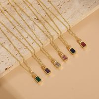 Elegant Classic Style Square Copper Plating Inlay Zircon 14k Gold Plated Pendant Necklace main image 8