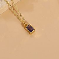 Elegant Classic Style Square Copper Plating Inlay Zircon 14k Gold Plated Pendant Necklace sku image 2