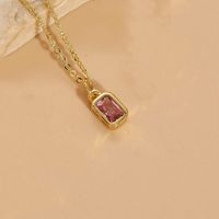 Elegant Classic Style Square Copper Plating Inlay Zircon 14k Gold Plated Pendant Necklace sku image 4
