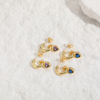 1 Pair Elegant Heart Shape Plating Inlay Copper Zircon 14k Gold Plated Ear Studs main image 3