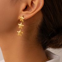 1 Pair Vintage Style Simple Style Pentagram Solid Color Plating Stainless Steel 18k Gold Plated Drop Earrings main image 5
