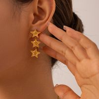 1 Pair Vintage Style Simple Style Pentagram Solid Color Plating Stainless Steel 18k Gold Plated Drop Earrings main image 1