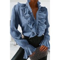 Women's Blouse Long Sleeve Blouses Ruffles Simple Style Solid Color main image 1