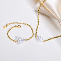 304 Stainless Steel 18K Gold Plated Casual Elegant Classic Style Plating Pearl Bracelets Necklace main image 7