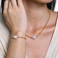 304 Stainless Steel 18K Gold Plated Casual Elegant Classic Style Plating Pearl Bracelets Necklace main image 1