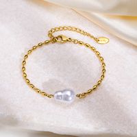 304 Stainless Steel 18K Gold Plated Casual Elegant Classic Style Plating Pearl Bracelets Necklace main image 6