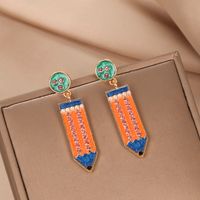 1 Pair Preppy Style Pencil Printing Alloy Drop Earrings main image 3