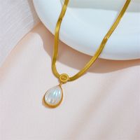 Titanium Steel 18K Gold Plated Retro Inlay Oval Opal Pendant Necklace main image 4