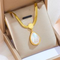 Titanium Steel 18K Gold Plated Retro Inlay Oval Opal Pendant Necklace sku image 1