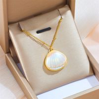 Titanium Steel 18K Gold Plated Retro Inlay Oval Opal Pendant Necklace sku image 1
