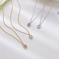 Simple Style Round Stainless Steel Plating Inlay Zircon White Gold Plated Gold Plated Pendant Necklace main image 3