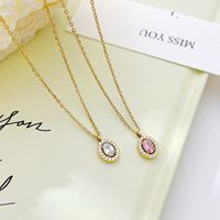 Simple Style Round Stainless Steel Plating Inlay Zircon White Gold Plated Gold Plated Pendant Necklace main image 1