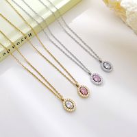 Simple Style Round Stainless Steel Plating Inlay Zircon White Gold Plated Gold Plated Pendant Necklace main image 5