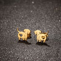 1 Paire Style Simple Chien Placage Acier Inoxydable Plaqué Or 18k Boucles D'oreilles main image 3