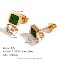 1 Pair Retro Square Plating Stainless Steel Zircon 18k Gold Plated Ear Studs main image 5