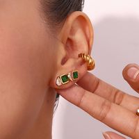 1 Pair Retro Square Plating Stainless Steel Zircon 18k Gold Plated Ear Studs main image 2