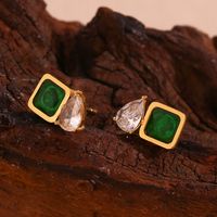 1 Pair Retro Square Plating Stainless Steel Zircon 18k Gold Plated Ear Studs main image 1