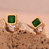 1 Pair Retro Square Plating Stainless Steel Zircon 18k Gold Plated Ear Studs main image 4