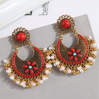 1 Pair Retro Round Inlay Alloy Turquoise Drop Earrings main image 4