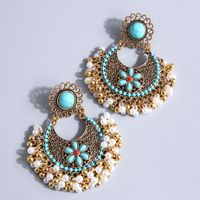 1 Pair Retro Round Inlay Alloy Turquoise Drop Earrings main image 3